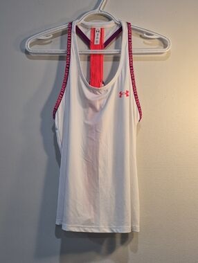 Under Armour White Tank with Pink and Coral Straps - Women’s Athletic Tank